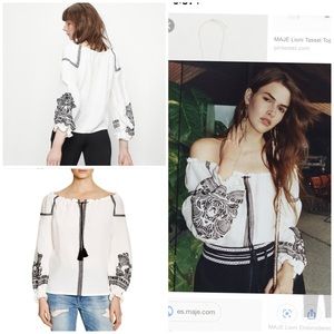 Maje lioni tassel boho blouse top embroidered